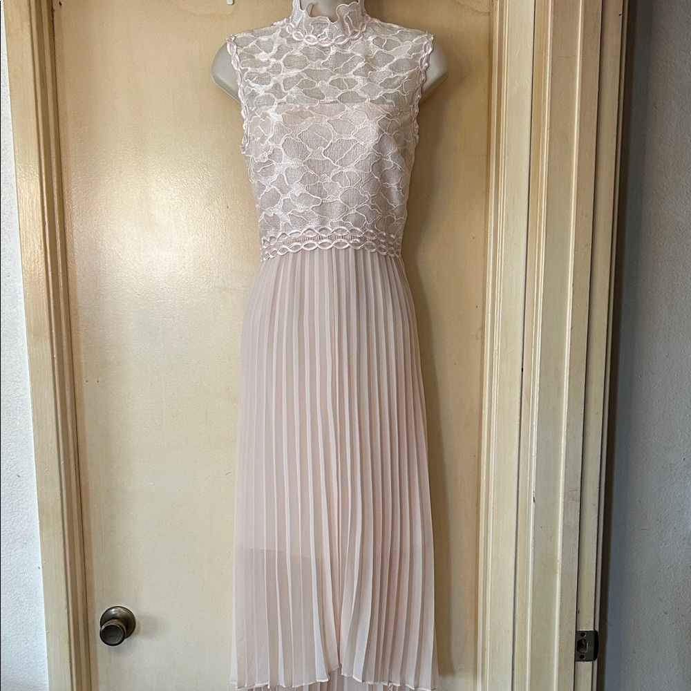Reiss Sleeveless Lace Bodice Pleated Midi Dress - Blush Pink size 2